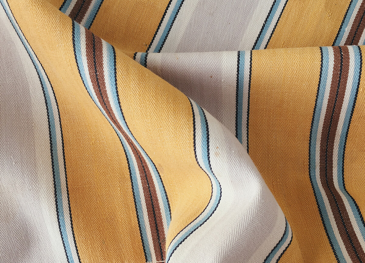 Ticking Depot | Recovered Antique Striped Ticking Fabric | Old Ticking Fabric From Europe Yellow Grey Stripes