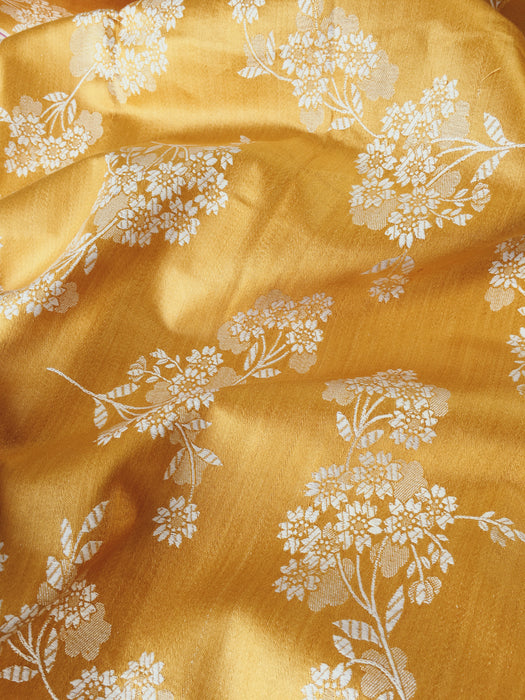 Mustard yellow floral ticking. Unused. Spain c.1950