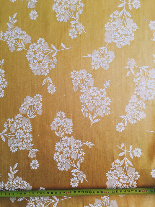 Mustard yellow floral ticking. Unused. Spain c.1950