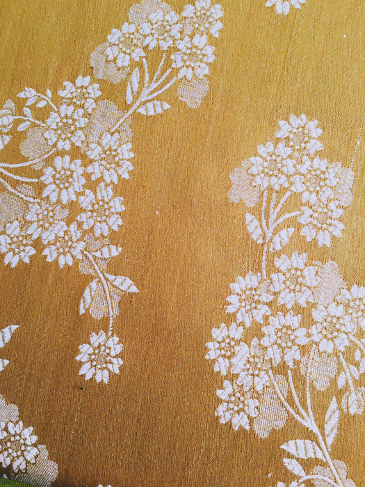 Mustard yellow floral ticking. Unused. Spain c.1950