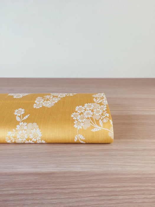 Mustard yellow floral ticking. Unused. Spain c.1950