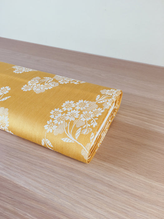 Mustard yellow floral ticking. Unused. Spain c.1950