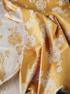 Mustard yellow floral ticking. Unused. Spain c.1950