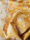 Mustard yellow floral ticking. Unused. Spain c.1950
