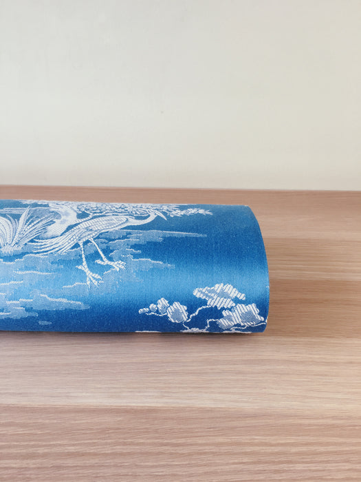 Cerulean blue ticking with exotic birds. Unused. Spain c.1950 - 14 meters.