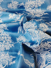 Cerulean blue ticking with exotic birds. Unused. Spain c.1950 - 21.5 meters