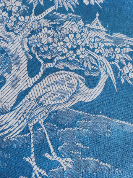 Blue Birds Chinoiserie Antique European Ticking Fabric Unused Yardage DA-AZUL-002 - Ticking Depot