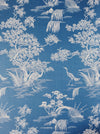 Cerulean blue ticking with exotic birds. Unused. Spain c.1950 - Per meter (21 m avail.)