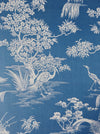 Cerulean blue ticking with exotic birds. Unused. Spain c.1950 - 9 meters.