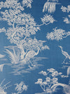 Cerulean blue ticking with exotic birds. Unused. Spain c.1950 - 25 meters. A treasure
