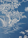 Cerulean blue ticking with exotic birds. Unused. Spain c.1950 - Per meter (21 m avail.)