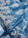 Cerulean blue ticking with exotic birds. Unused. Spain c.1950 - 25 meters. A treasure