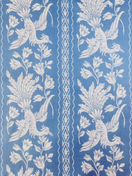 Blue Birds Floral Antique European Ticking Fabric Unused Yardage DA-AZUL-004 - Ticking Depot