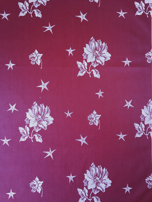 Burgundy ticking with flowers and stars. Unused. Spain c.1950 - 4 meters