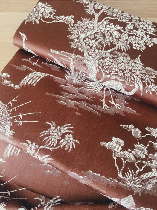 Brown and white ticking with herons. Unused. Spain c.1950 - 0.8 meters