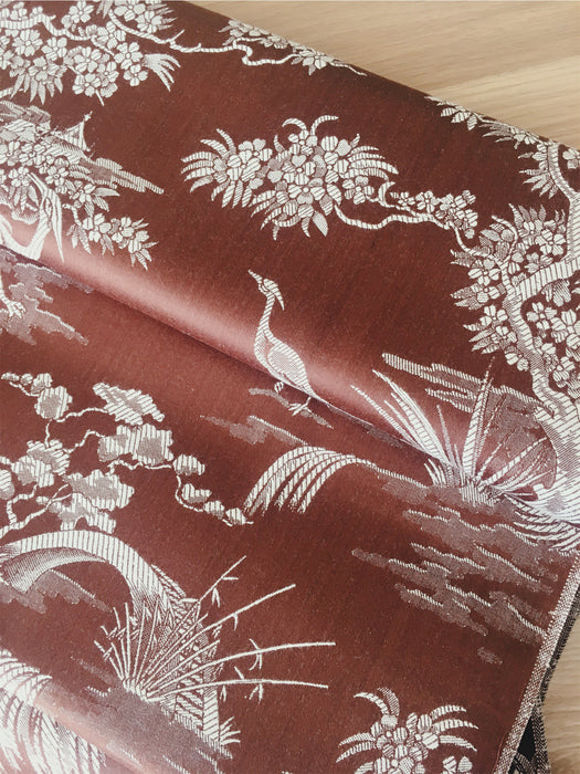Brown and white ticking with herons. Unused. Spain c.1950 - Per meter (26 m avail.)