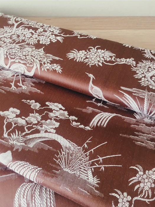 Brown and white ticking with herons. Unused. Spain c.1950 - 0.8 meters