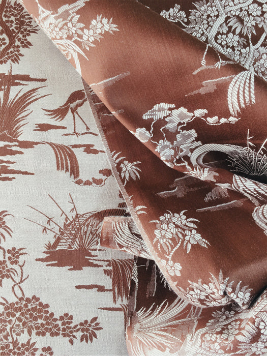 Brown and white ticking with herons. Unused. Spain c.1950 - 0.8 meters