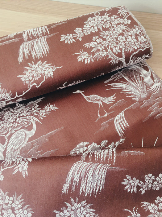 Brown and white ticking with herons. Unused. Spain c.1950 - Per meter (26 m avail.)