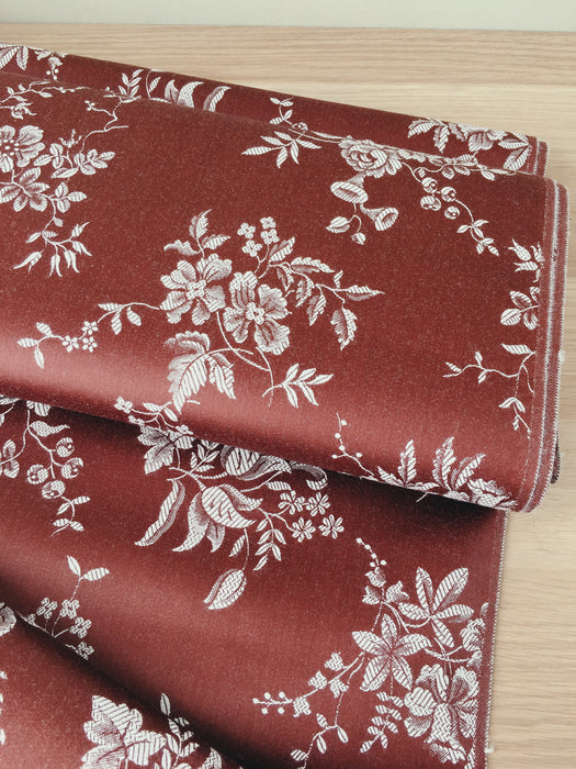 Brown ticking with flowers. Unused. Spain c.1950 - Per meter (11 m avail.)
