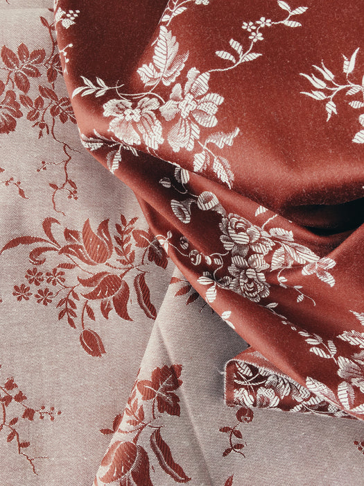Brown ticking with flowers. Unused. Spain c.1950 - 8 meters