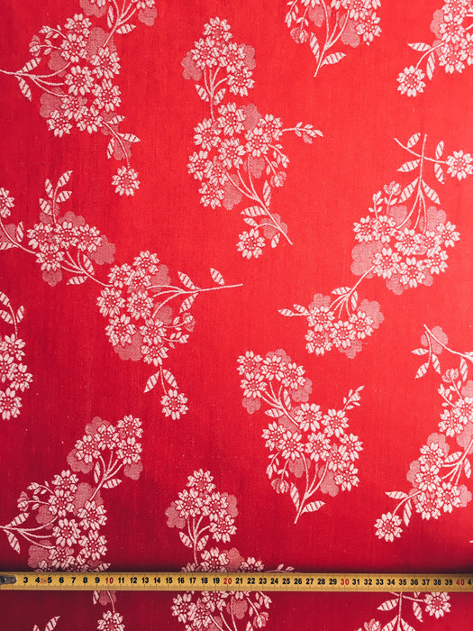 Delicious red ticking with floral motif. Unused. Spain c.1950 - 0.7 meters
