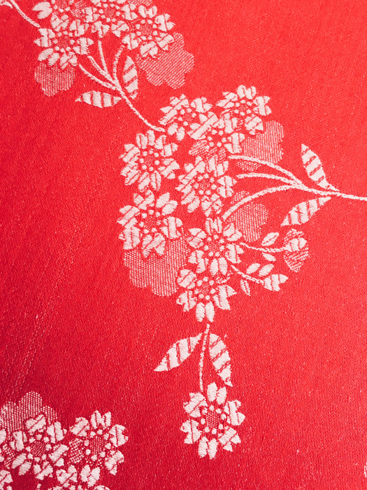 Delicious red ticking with floral motif. Unused. Spain c.1950 - 0.7 meters
