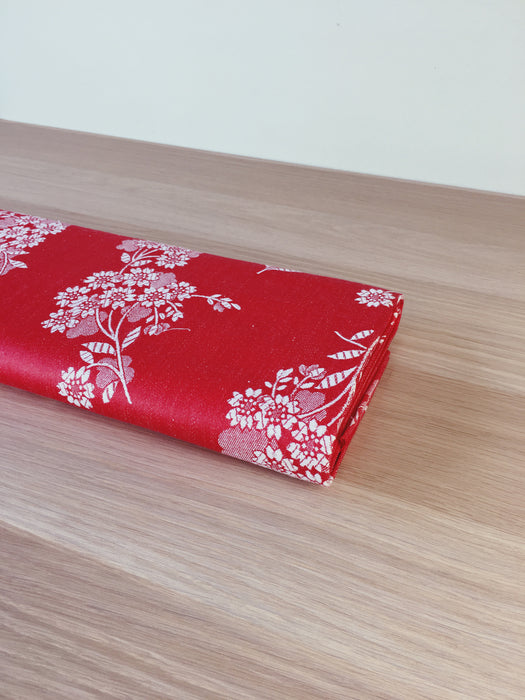 Delicious red ticking with floral motif. Unused. Spain c.1950 - 1.18 meters