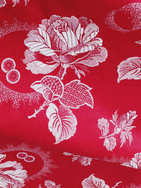 Red Floral Antique European Ticking Fabric Unused Yardage DA-ROJO-003 - Ticking Depot