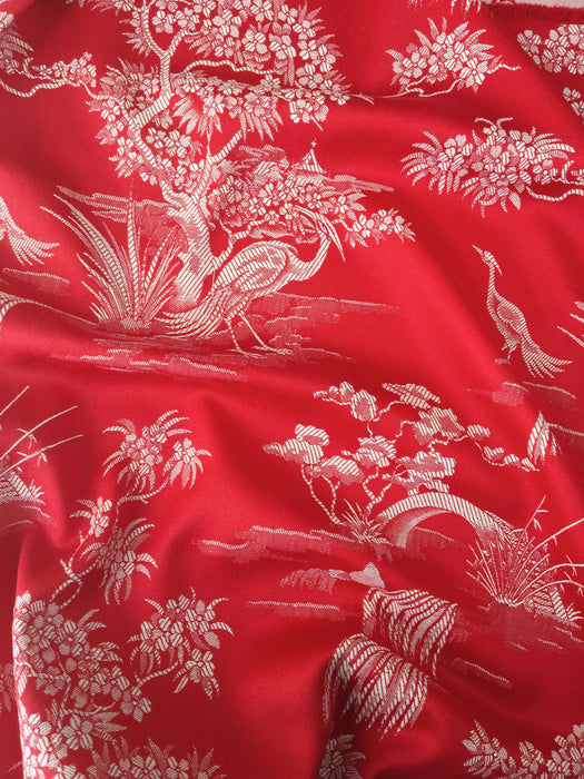 Marvelous red ticking with herons. Unused. Spain c.1950 - 1.8 meters