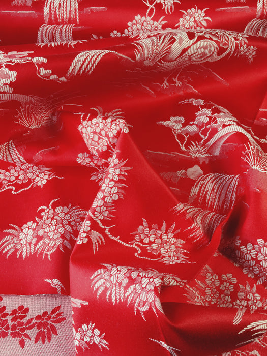 Marvelous red ticking with herons. Unused. Spain c.1950 - 0.9 meters