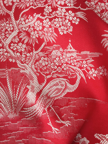 Marvelous red ticking with herons. Unused. Spain c.1950 - 1.8 meters