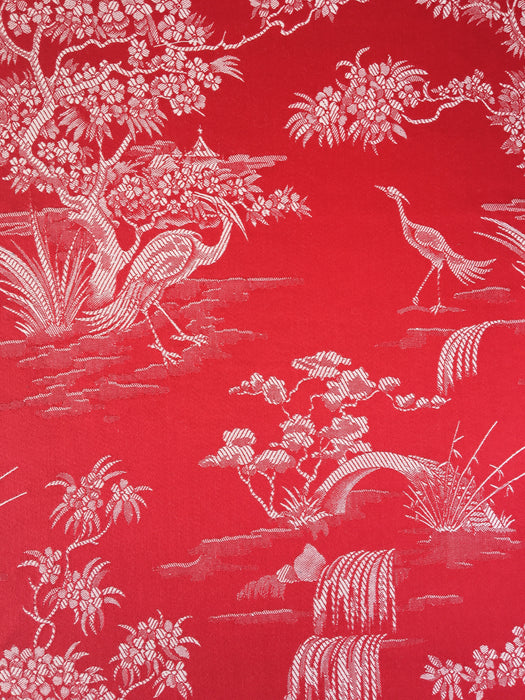 Marvelous red ticking with herons. Unused. Spain c.1950 - 2.5 meters