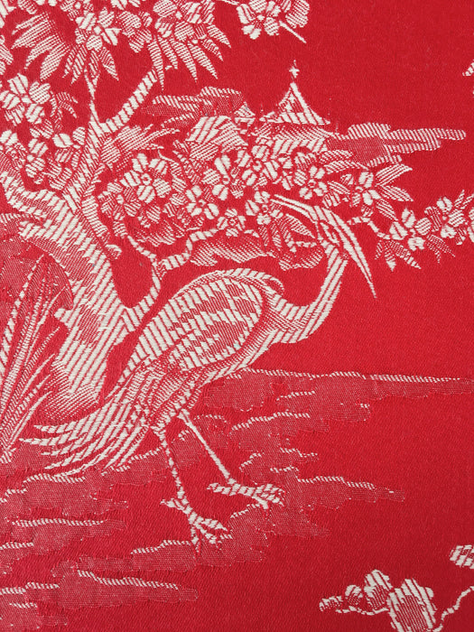 Marvelous red ticking with herons. Unused. Spain c.1950 - 1.8 meters