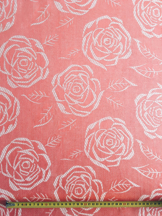 Light salmon pink ticking with schematic flowers. Unused. Spain c. 1950 - 1.4 meters