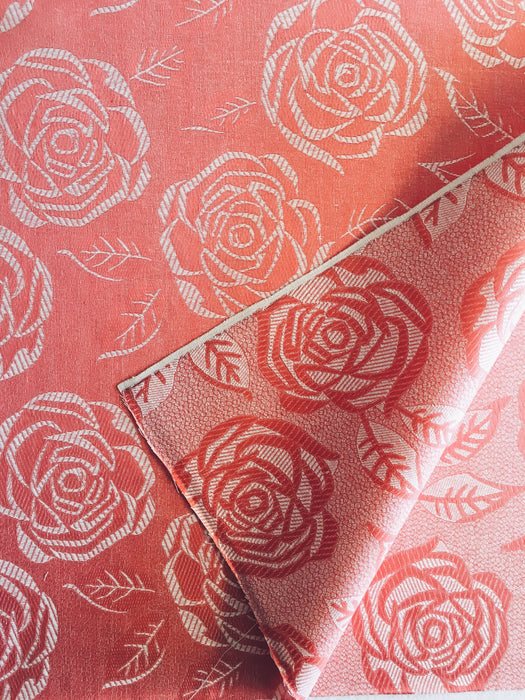 Light salmon pink ticking with schematic flowers. Unused. Spain c. 1950 - 1.4 meters