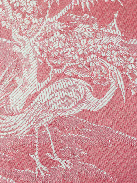 Pink Birds Chinoiserie Antique European Ticking Fabric Unused Yardage DA-ROSA-009 - Ticking Depot