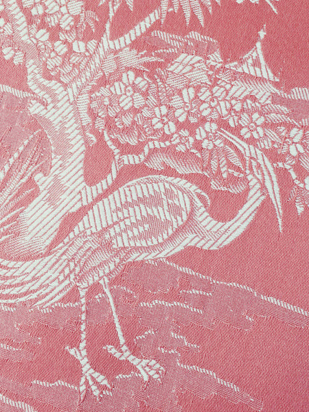 Flamingo pink ticking with herons. Unused. Spain c.1940 - Per meter (26 m avail.)