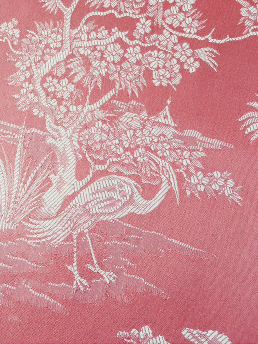 Flamingo pink ticking with herons. Unused. Spain c.1940 - Per meter (26 m avail.)