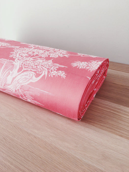 Flamingo pink ticking with herons. Unused. Spain c.1940 - 12.5 meters