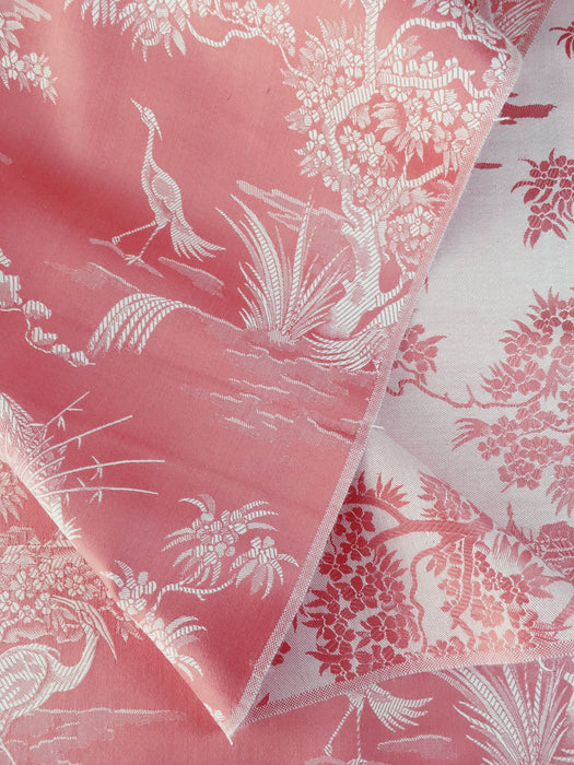 Flamingo pink ticking with herons. Unused. Spain c.1940 - 12.5 meters
