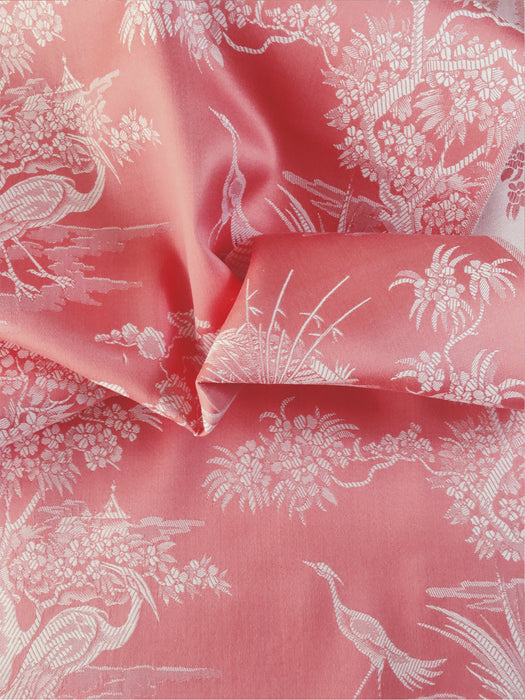 Flamingo pink ticking with herons. Unused. Spain c.1940 - 12.5 meters