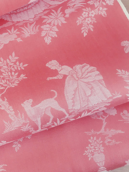 Pink Scenic Antique European Ticking Fabric Unused Yardage DA-ROSA-010 - Ticking Depot
