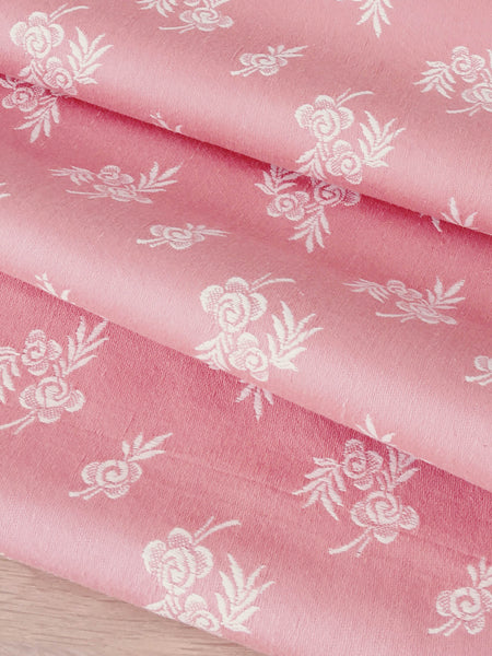 Pink Floral Small Scale Antique European Ticking Fabric Unused Yardage DA-ROSA-012 - Ticking Depot