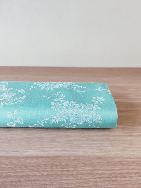 Mint green ticking with roses, bluebells, lily of the valley. Unused. Spain c.1950 - Per meter (24 m avail.)