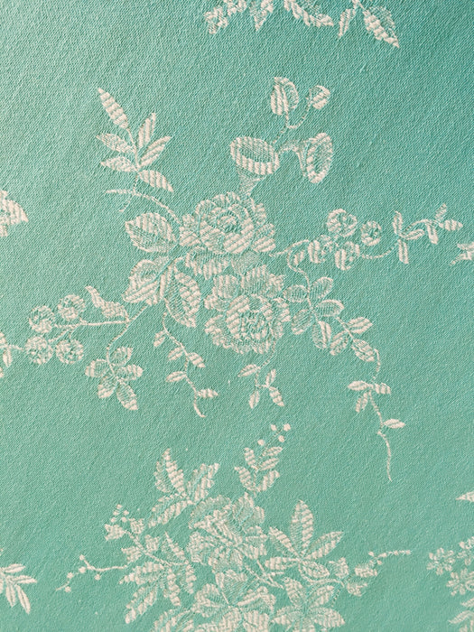 Mint green ticking with roses, bluebells, lily of the valley. Unused. Spain c.1950 - 1.9 meters