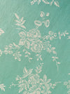 Mint green ticking with roses, bluebells, lily of the valley. Unused. Spain c.1950 - Per meter (24 m avail.)