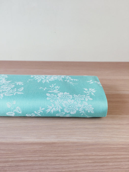 Mint green ticking with roses, bluebells, lily of the valley. Unused. Spain c.1950 - Per meter (24 m avail.)