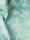 Mint green ticking with roses, bluebells, lily of the valley. Unused. Spain c.1950 - Per meter (24 m avail.)