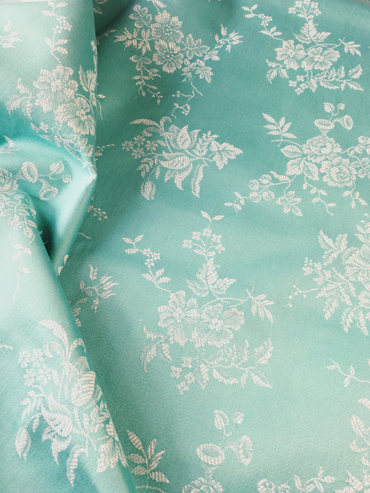 Mint green ticking with roses, bluebells, lily of the valley. Unused. Spain c.1950 - Per meter (24 m avail.)